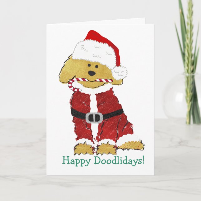 Cartão De Festividades Natal personalizado Goldendoodle Papai Noel (Frente)