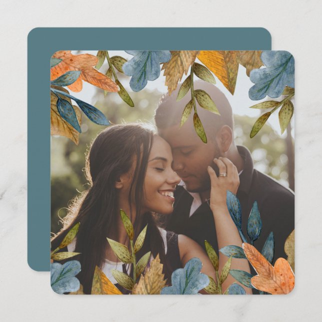 Cartão De Festividades Natal Personalizado Laranja Azul Deixa Foto (Frente/Verso)