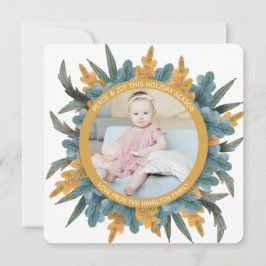 Cartão De Festividades Natal Personalizado Laranja Azul Deixa Foto