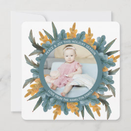 Cartão De Festividades Natal Personalizado Laranja Azul Deixa Foto