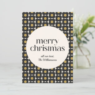 Cartão De Festividades Natal Personalizado MCM Flor Retro Preto Dourado