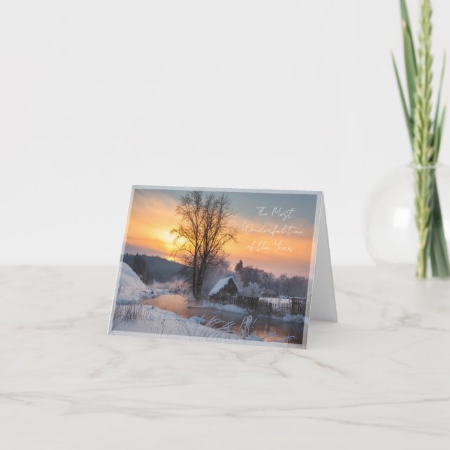 Cartão De Festividades Natal personalizado na cena de inverno (Frente)