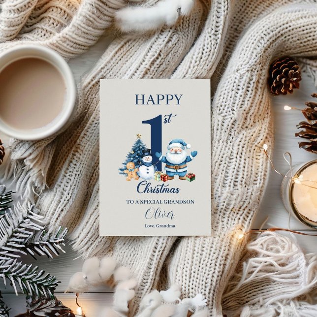 Cartão De Festividades Natal Personalizado para 1rua de Bebê Primeiro Nat (Criador carregado)