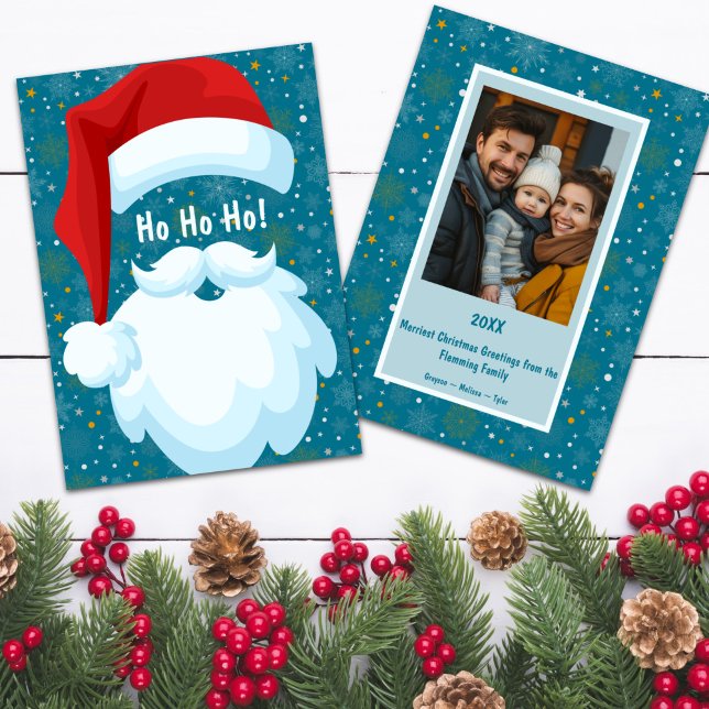 Cartão De Festividades Natal personalizado para Papais noeis negros (Bold Santa Customizable Family Photo Christmas Card)