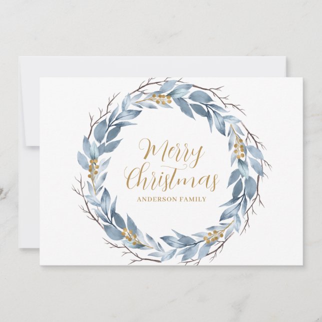 Cartão De Festividades Natal Personalizado Russo Dourado Azul (Frente)