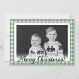 Cartão De Festividades Natal Personalizado Xadrez Verde e Branco com Foto