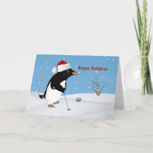Cartão De Festividades Natal, Pinguim Jogando Golfe