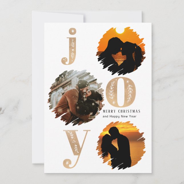 Cartão De Festividades Natal plano Dourado Elegante Moderno Dourado 3 fot (Frente)