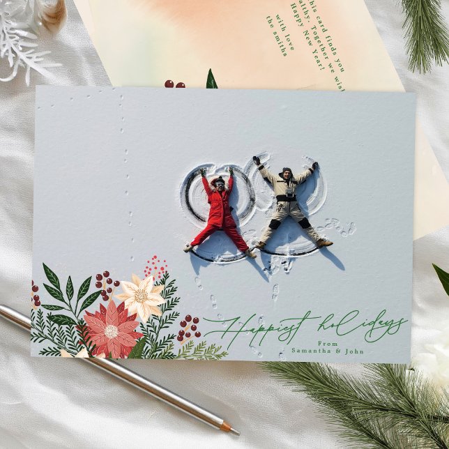 Cartão De Festividades Natal Poinsettia Foto Festiva Mais Feliz (Criador carregado)