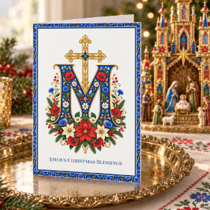 Cartão De Festividades Natal Polonês com Monograma Mariano Floral