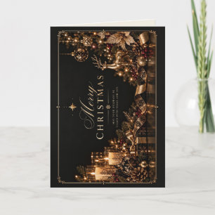 Cartão De Festividades Natal Preto e Dourado Elegante
