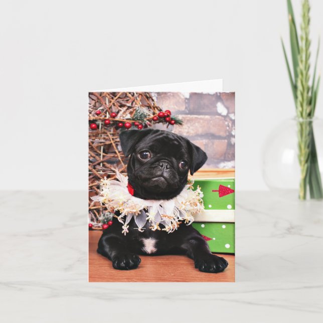 Cartão De Festividades Natal - Pug - Daisy Mae (Frente)