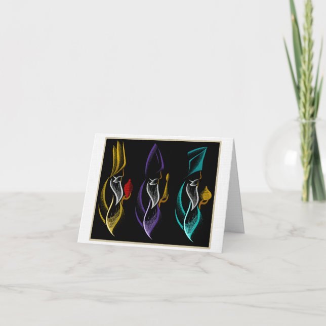 Cartão De Festividades Natal Reis Magos estilo bordado (Frente)