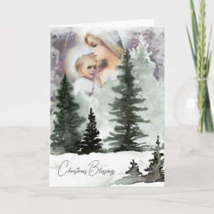 Cartão De Festividades Natal Religioso Jesus Aquarela Natureza