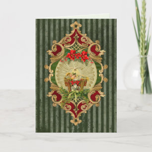 Cartão De Festividades Natal Religioso Jesus no Presépio Vintage