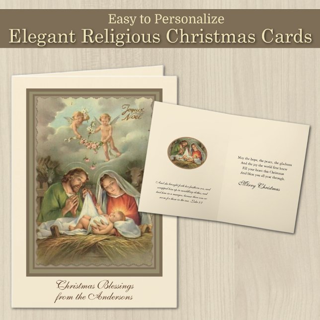 Cartão De Festividades Natal Religioso Jesus Virgem Maria St Joseph (Vintage Religious Christmas Card with Scripture Verse - Easy to personalize FREE SHIPPING available )