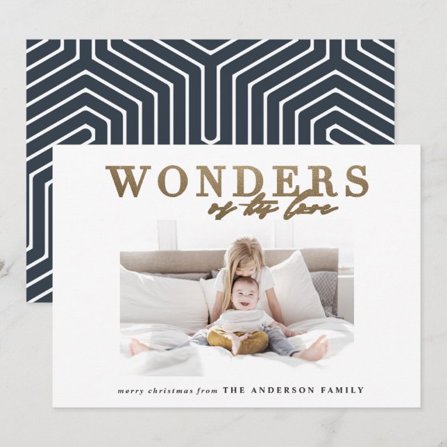 Cartão De Festividades Natal religioso moderno com várias fotos em dourad (Frente/Verso)