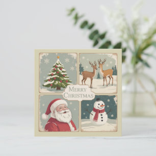 Cartão De Festividades Natal Retrô Feliz Natal Papai Noel Vintage Árvore