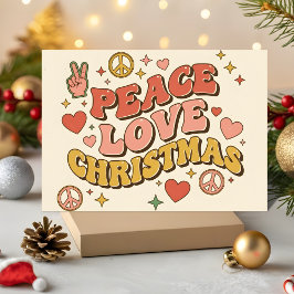Cartão De Festividades Natal Retrô Groovy Paz Amor