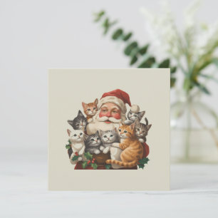 Cartão De Festividades Natal Retro Papai Noel & Gatinhos Inverno de Natal