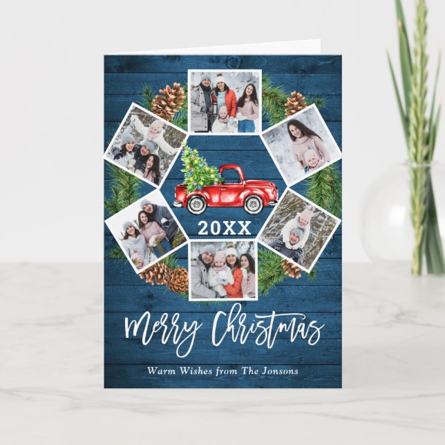 Cartão De Festividades Natal Retro Red Fazenda Caminhão Saudação 6 FOTO (Frente)