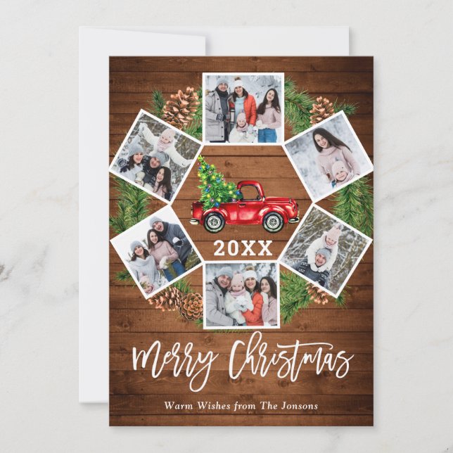 Cartão De Festividades Natal Retro Red Fazenda Caminhão Saudação 6 FOTO (Frente)