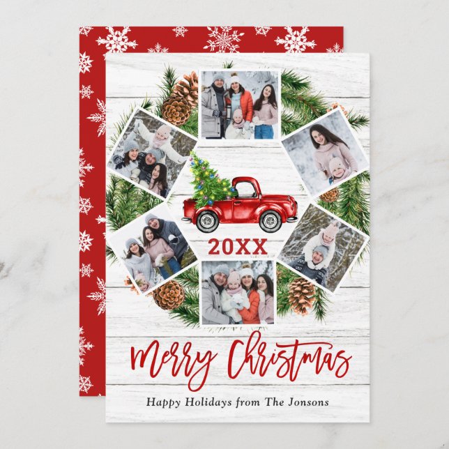 Cartão De Festividades Natal Retro Red Fazenda Caminhão Saudação 6 FOTO (Frente/Verso)