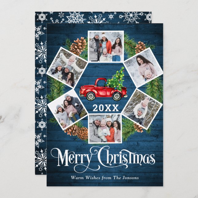 Cartão De Festividades Natal Retro Red Fazenda Caminhão Saudação 6 FOTO (Frente/Verso)