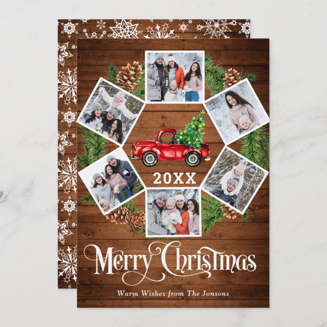 Cartão De Festividades Natal Retro Red Fazenda Caminhão Saudação 6 FOTO (Frente/Verso)