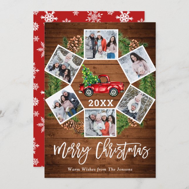 Cartão De Festividades Natal Retro Red Fazenda Caminhão Saudação 6 FOTO (Frente/Verso)