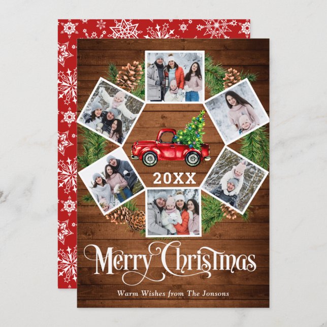 Cartão De Festividades Natal Retro Red Fazenda Caminhão Saudação 6 FOTO (Frente/Verso)
