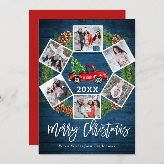Cartão De Festividades Natal Retro Red Fazenda Caminhão Saudação 6 FOTO (Frente/Verso)