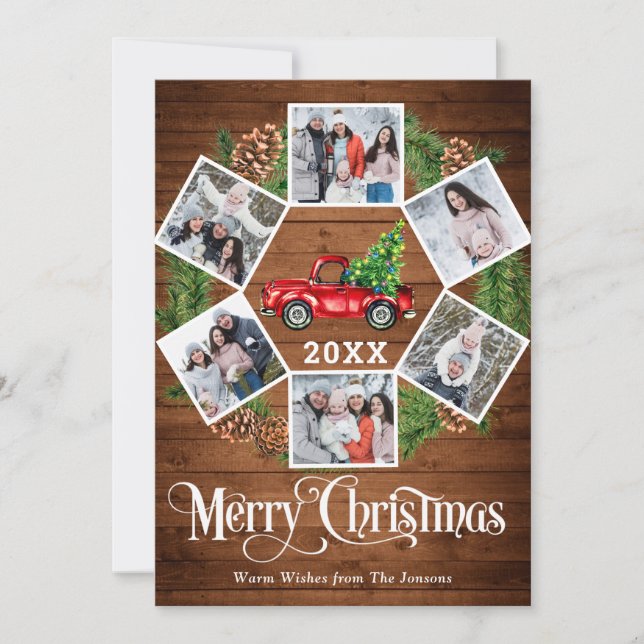 Cartão De Festividades Natal Retro Red Fazenda Caminhão Saudação 6 FOTO (Frente)