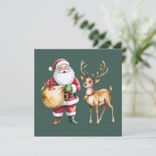 Cartão De Festividades Natal Retro Renas Xmas Vintage Feriado