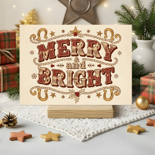 Cartão De Festividades Natal Retro Western Alegre e Brilhante
