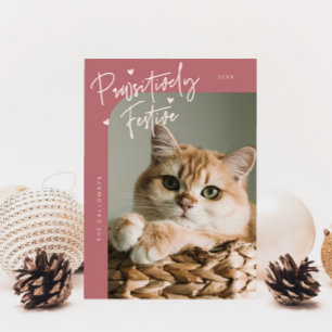 Cartão De Festividades Natal Rosa Pawsitivamente Festivo para Gatos