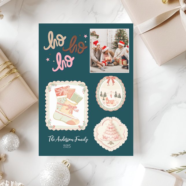 Cartão De Festividades Natal Rosa Verde Retro (Criador carregado)