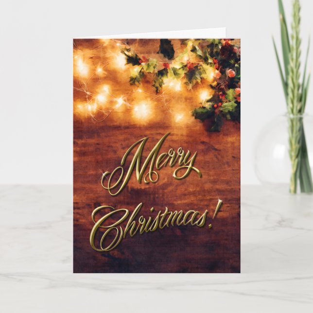 Cartão De Festividades Natal Russo Pintado - Madeira com Trim Holly (Frente)