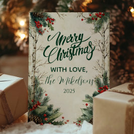 Cartão De Festividades Natal Rustic Birch Pinecone