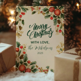 Cartão De Festividades Natal Rustic Holly Pomegranate