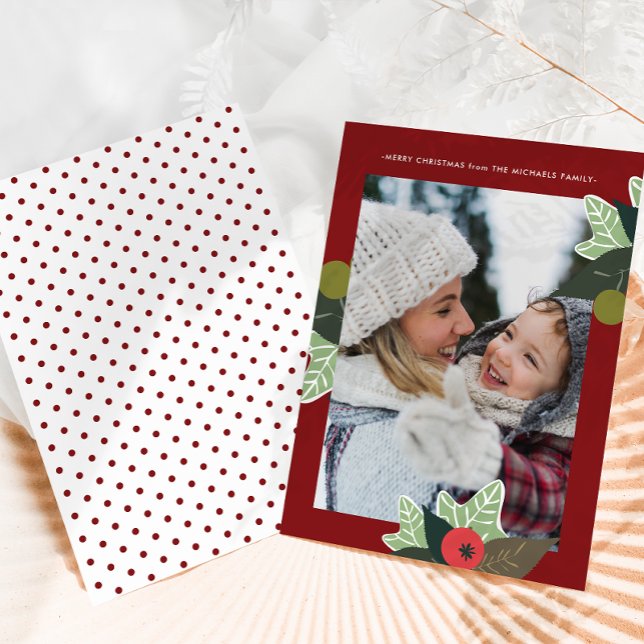 Cartão De Festividades Natal Rustic Red Botanical (Criador carregado)