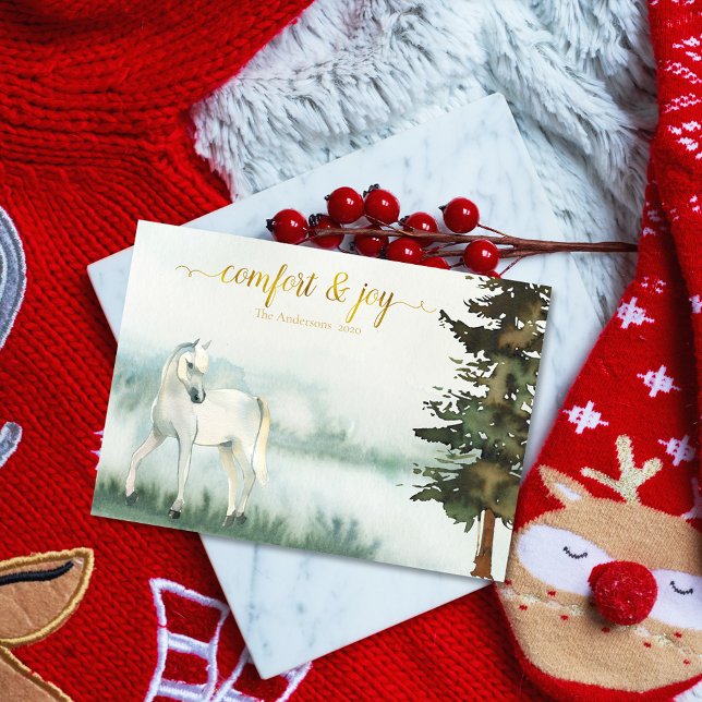 Cartão De Festividades Natal Rustic White Horse (Criador carregado)