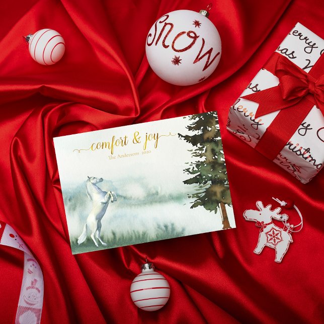 Cartão De Festividades Natal Rustic White Horse (Criador carregado)