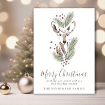 Natal Rústico em Aquarela com Cervo da Floresta