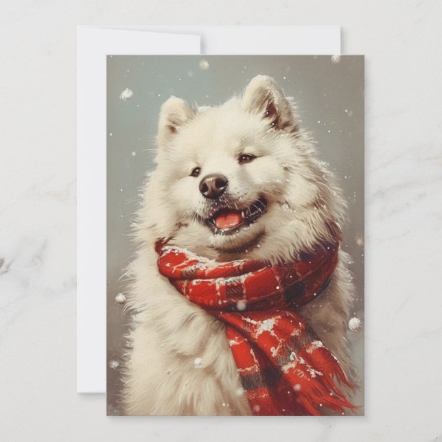 Cartão De Festividades Natal Samoyed (Frente)