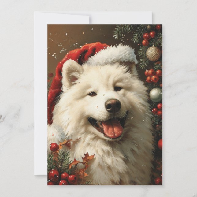 Cartão De Festividades Natal Samoyed (Frente)