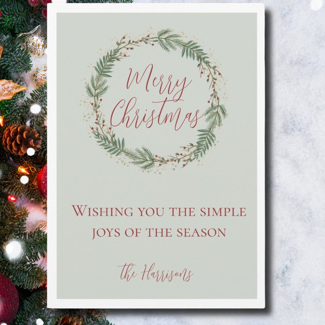 Cartão De Festividades Natal Sem Foto da Terra de Água Elegante (Elegant Watercolor Wreath Non-Photo Christmas Card)