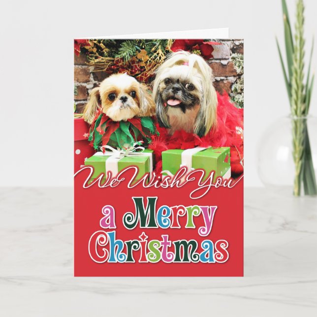 Cartão De Festividades Natal - Shih Tzu - Earl e Opal (Frente)