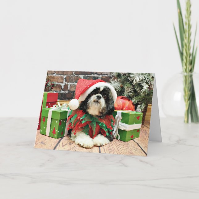 Cartão De Festividades Natal - Shih Tzu - Riley (Frente)