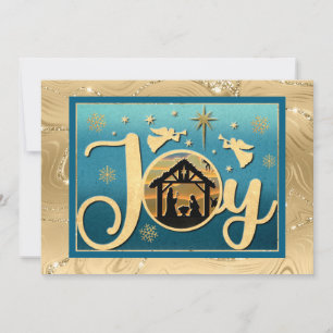Cartão De Festividades Natal Silhueta da Natividade "JOY" Ouro Moderno